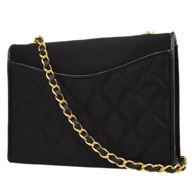 CHANEL 1989-1991 Black Satin Quilted Shoulder Bag