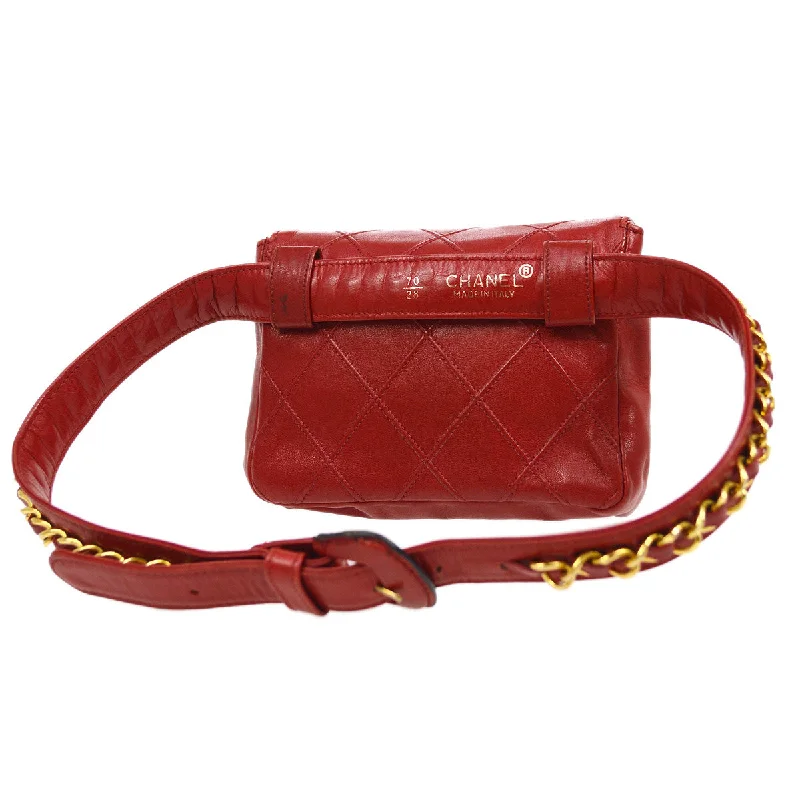 CHANEL 1980s Cosmoline Belt Bag Red Lambskin #70