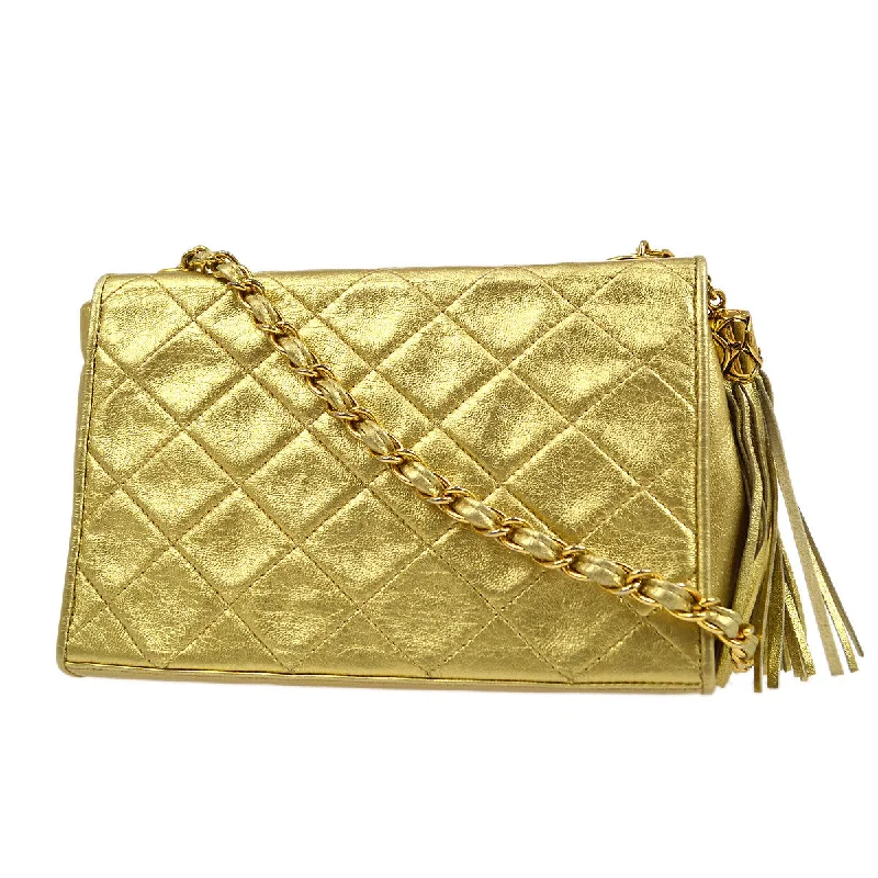 CHANEL 1989-1991 Gold Lambskin Diamond Full Flap