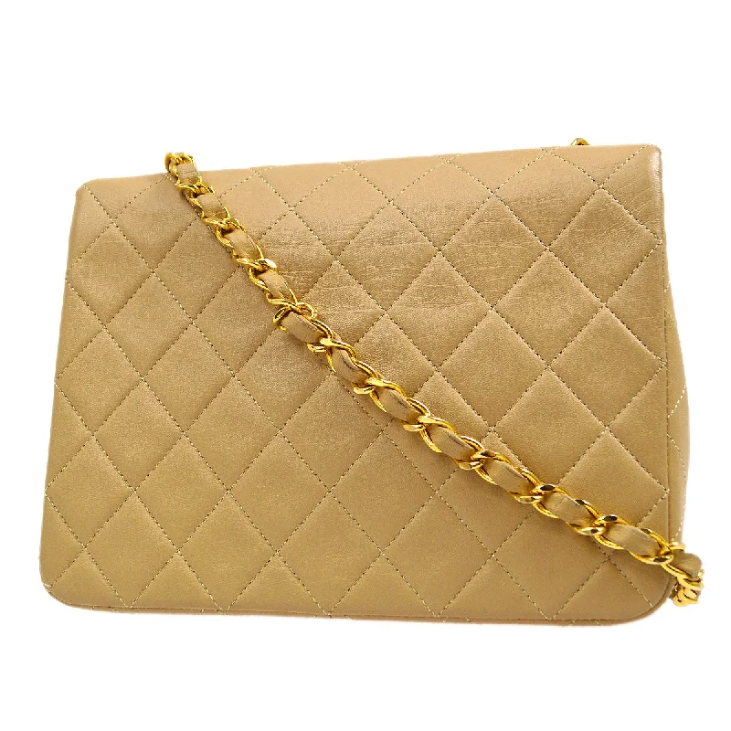 CHANEL 1989-1991 Classic Square Flap 20 Beige Lambskin