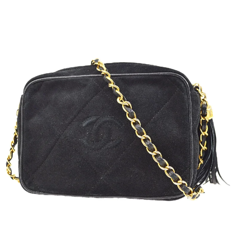 CHANEL 1986-1988 Diamond Camera Bag Mini Black Suede