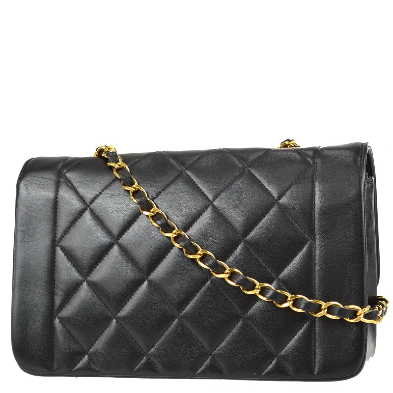 Chanel 1991-1994 Black Lambskin Small Diana Flap Bag