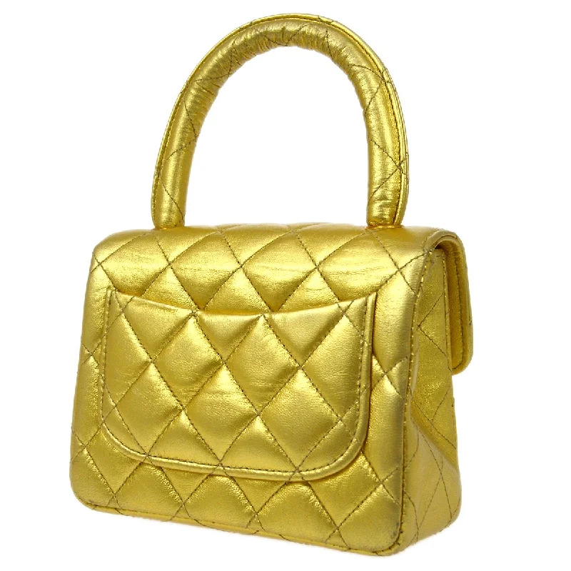 CHANEL 1994 Gold Lambskin Top Handle Bag Micro