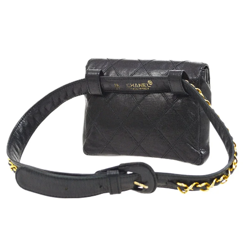 CHANEL 1991-1994 Black Lambskin Cosmoline Belt Bag #70