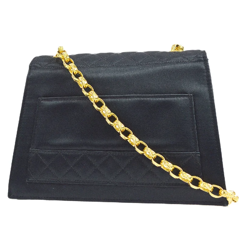 CHANEL 1989-1991 Trapezoid Flap Mini & Pouch Set Black Satin