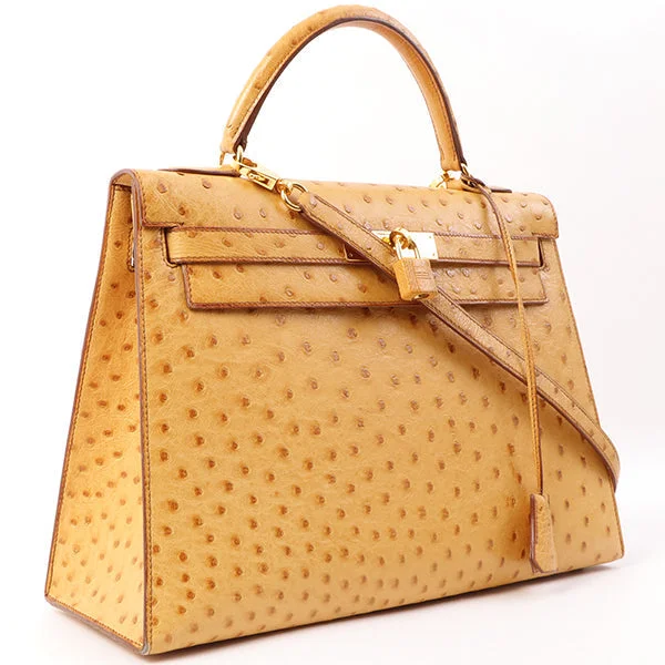 Hermes 1993 Made Ostrich Kelly Bag 32Cm Chestnut