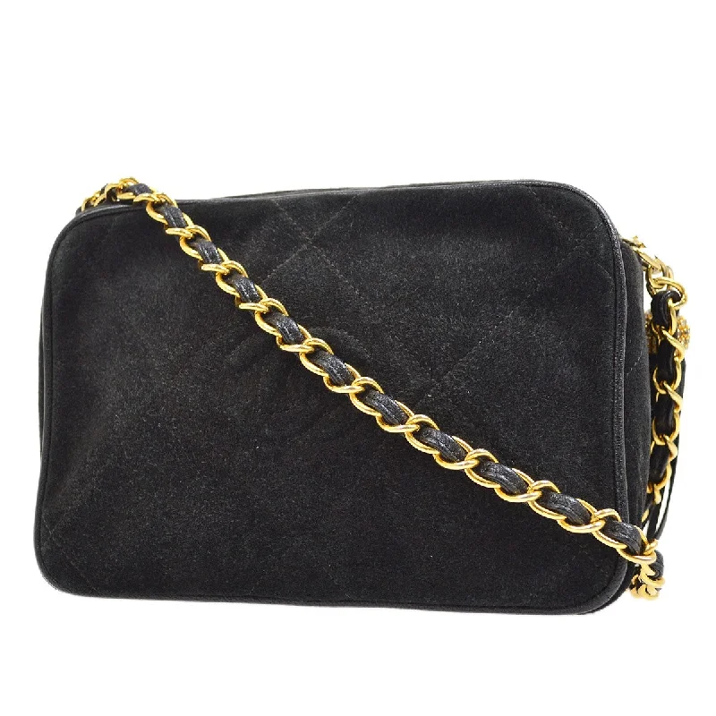 CHANEL 1986-1988 Black Suede Diamond Camera Bag Mini