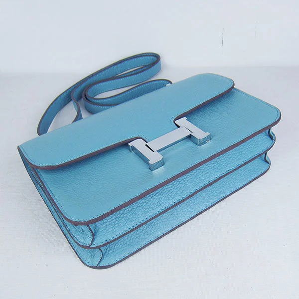 Hermes calf Leather Message Bag H020 light blue silver