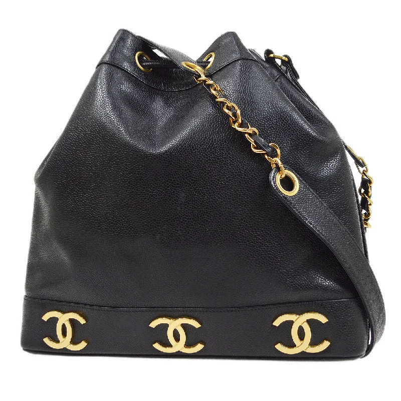 CHANEL 1990s Triple CC Drawstring Bag Black Caviar