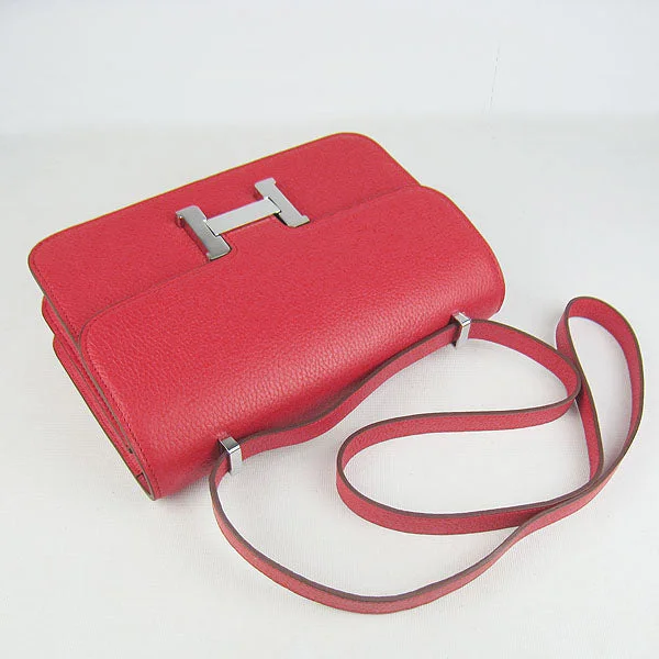 Hermes calf Leather Message Bag H020 red silver