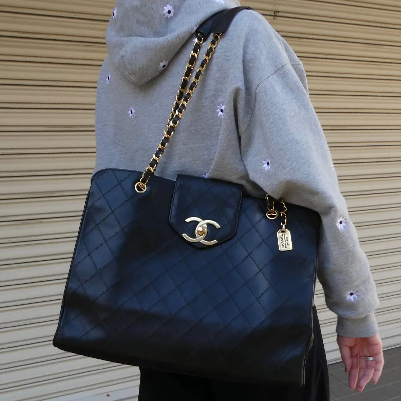 CHANEL 1989-1991 Cosmoline Supermodel Bag Black Calfskin