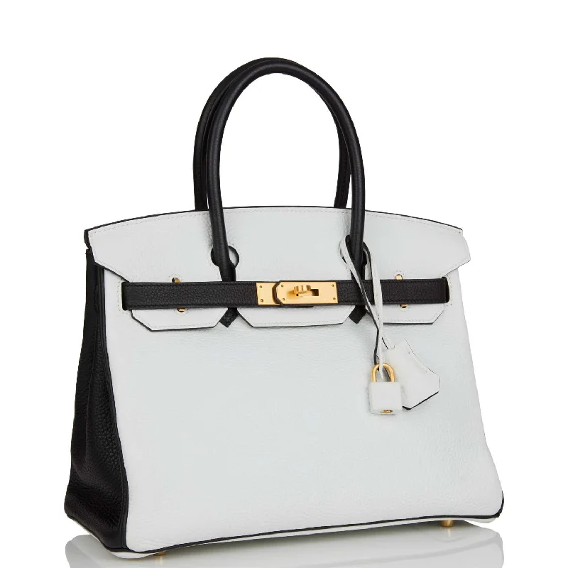 Hermes Special Order (HSS) Birkin 30 White and Black Clemence Brushed Gold Hardware