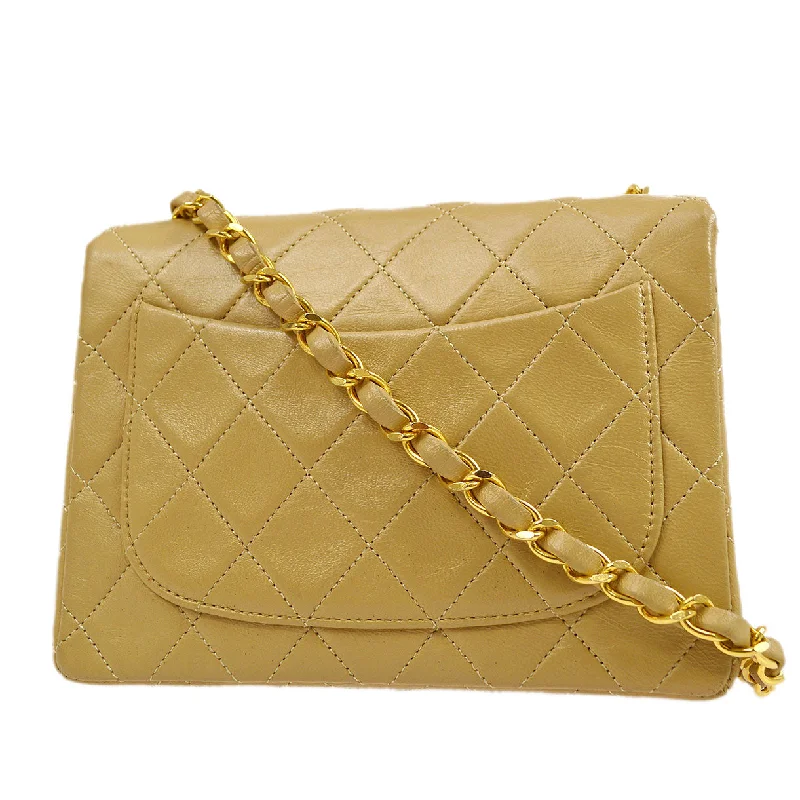 CHANEL 1989-1991 Beige Lambskin Classic Square Flap 17