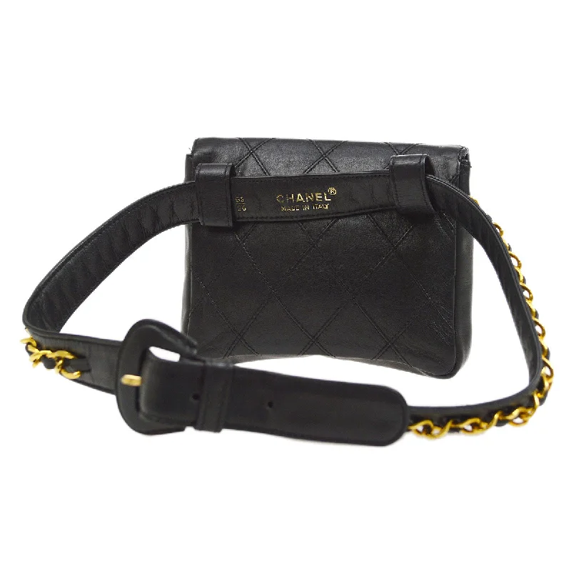 CHANEL 1980s Cosmoline Belt Bag Black Lambskin #65