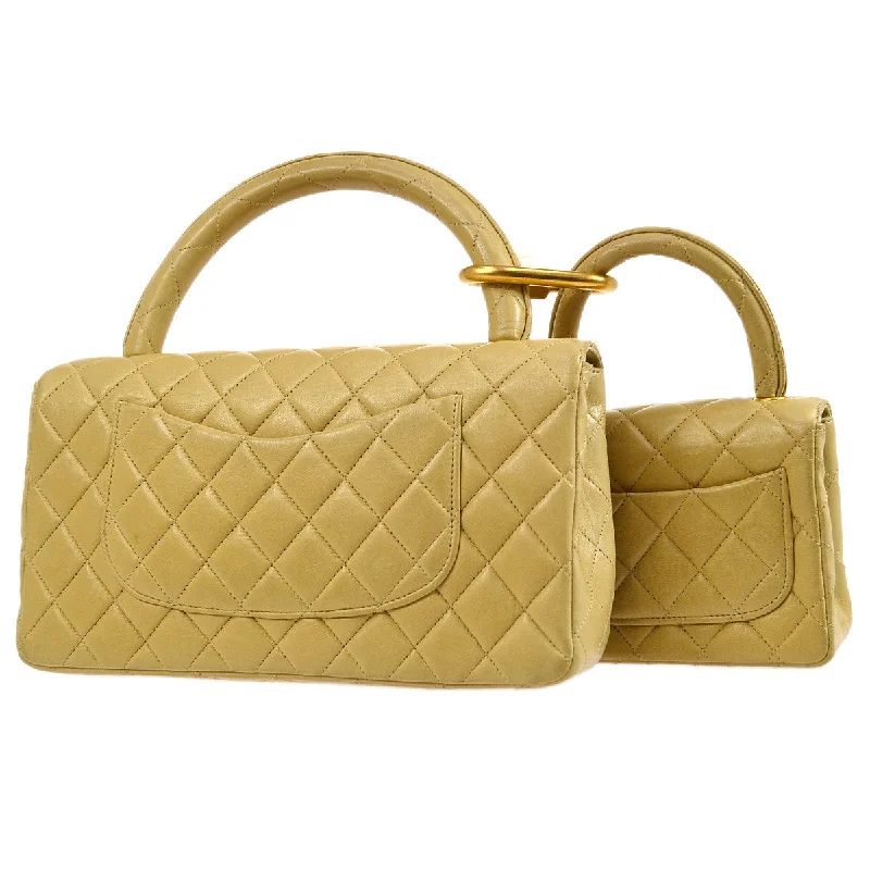 CHANEL 1994 Classic Flap Handbag Set Beige Lambskin