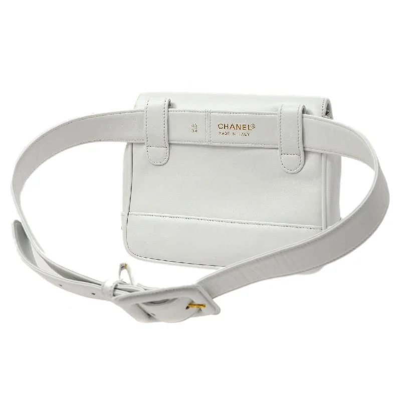 CHANEL 1991-1994 White Lambskin Triple CCs Belt Bag #85