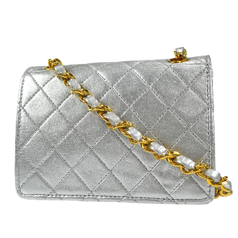 CHANEL 1989-1991 Straight Flap Micro Metallic Silver Lambskin