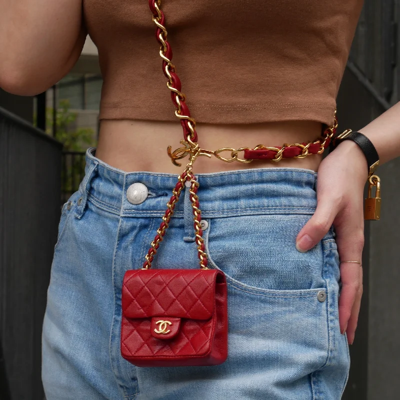 CHANEL 1990s Red Lambskin Belt Bag Micro