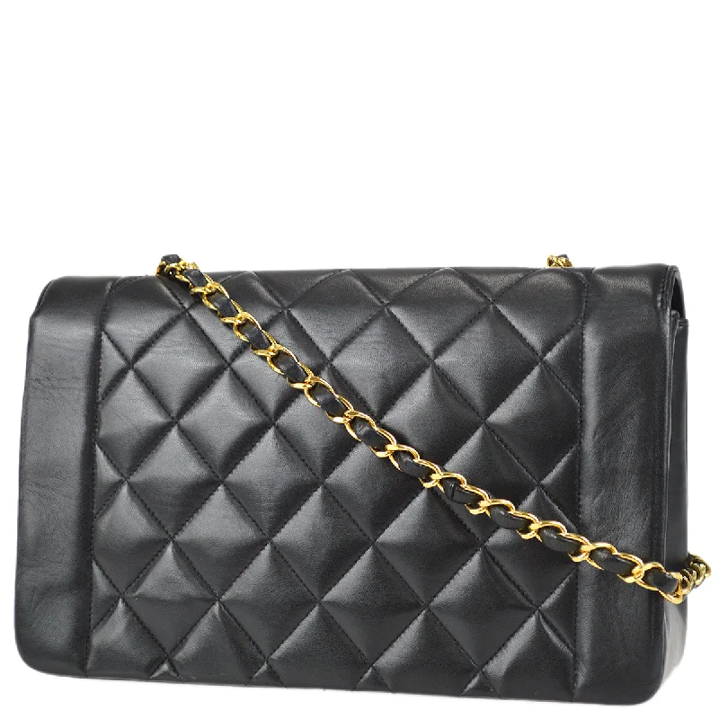 Chanel 1991-1994 Small Diana Chain Shoulder Bag Black Lambskin