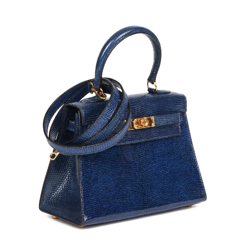 Hermes Blue Saphir Lizard Leather Vintage Kelly 20cm Sellier Shoulder Bag