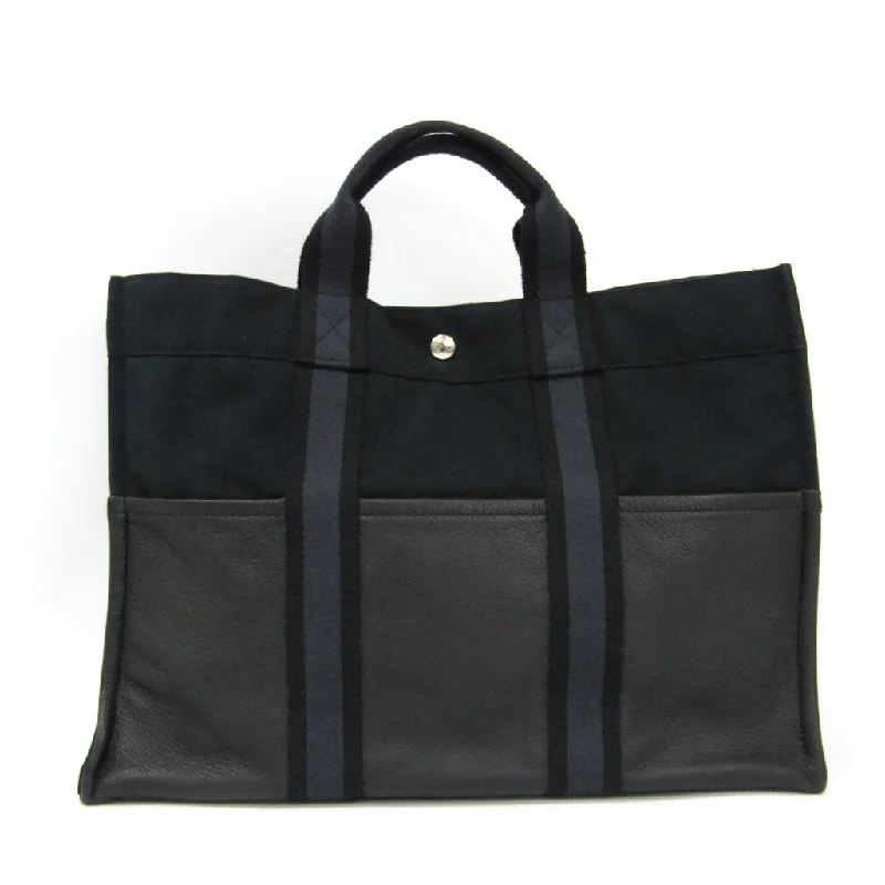 Hermes Black Canvas Gray Leather Fourre Tout MM Tote (SHA11473)