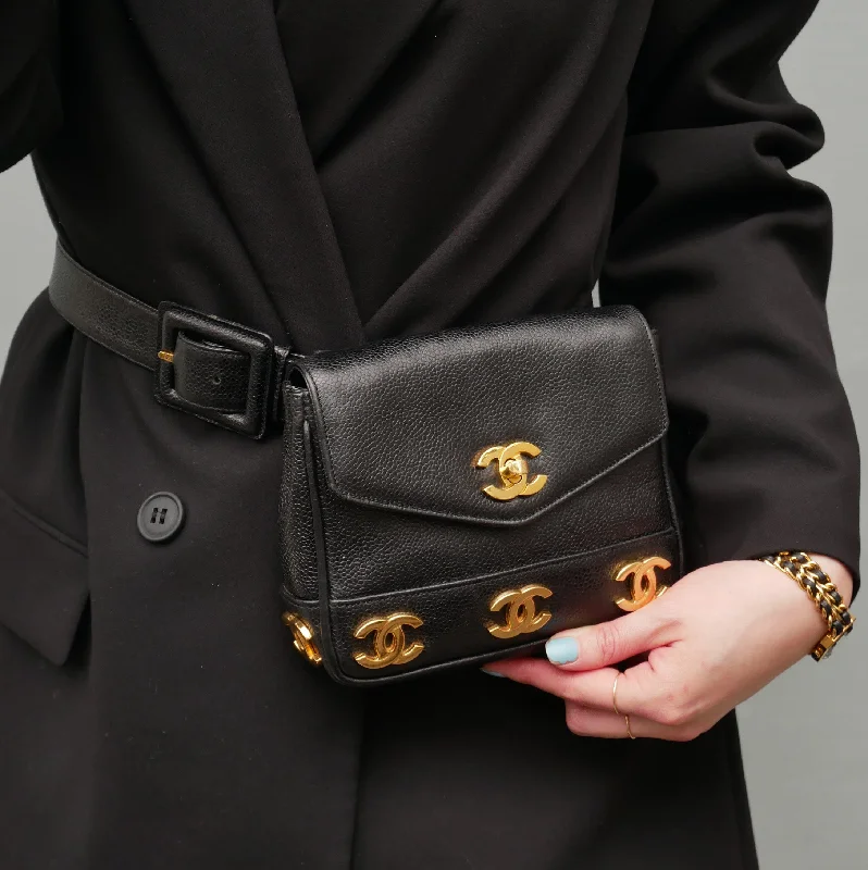 CHANEL 1991-1994 Black Caviar Triple CC Belt Bag #75