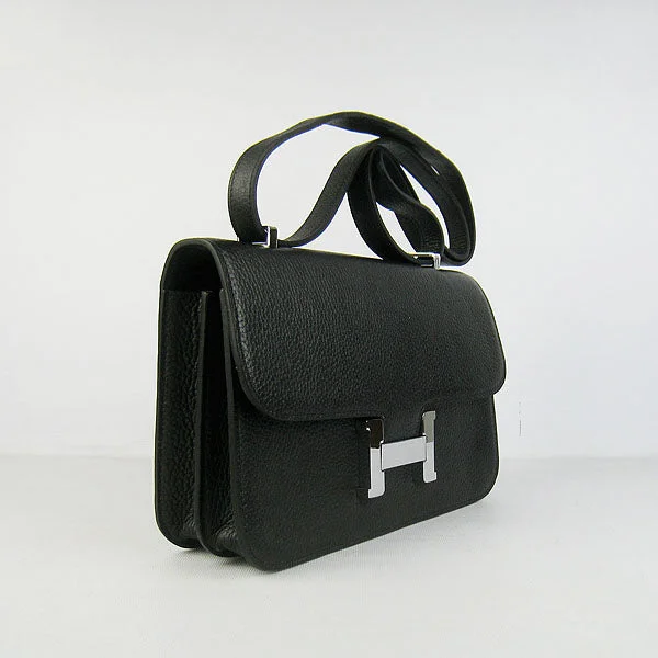 Hermes Calf Leather Message Bag H020 Black Silver