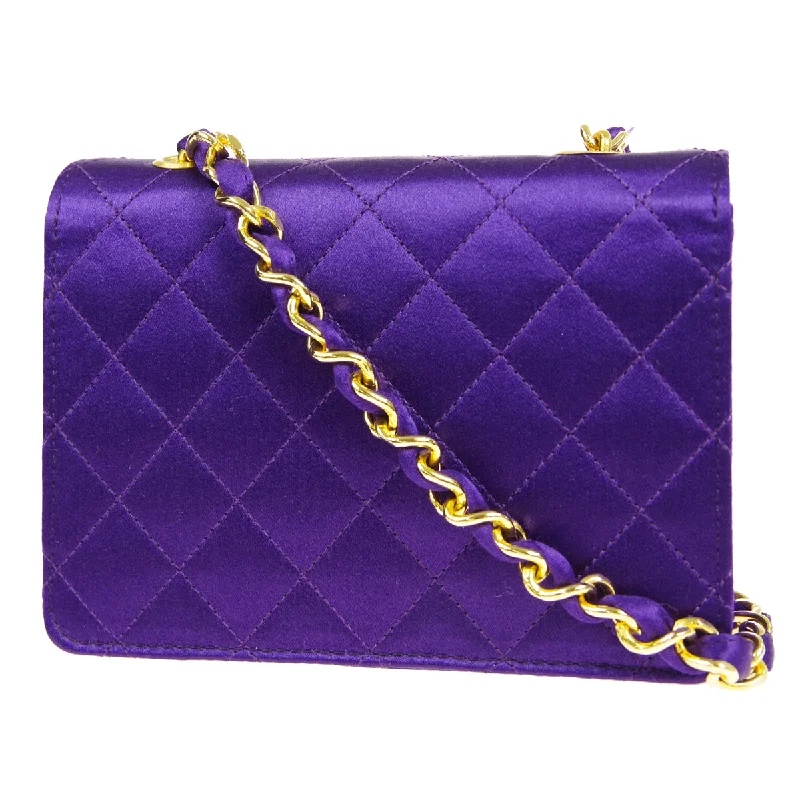 CHANEL 1989-1991 Straight Flap Micro Purple Satin