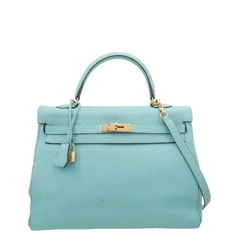 Hermes Bleu Atoll Retourne Kelly 35 Bag