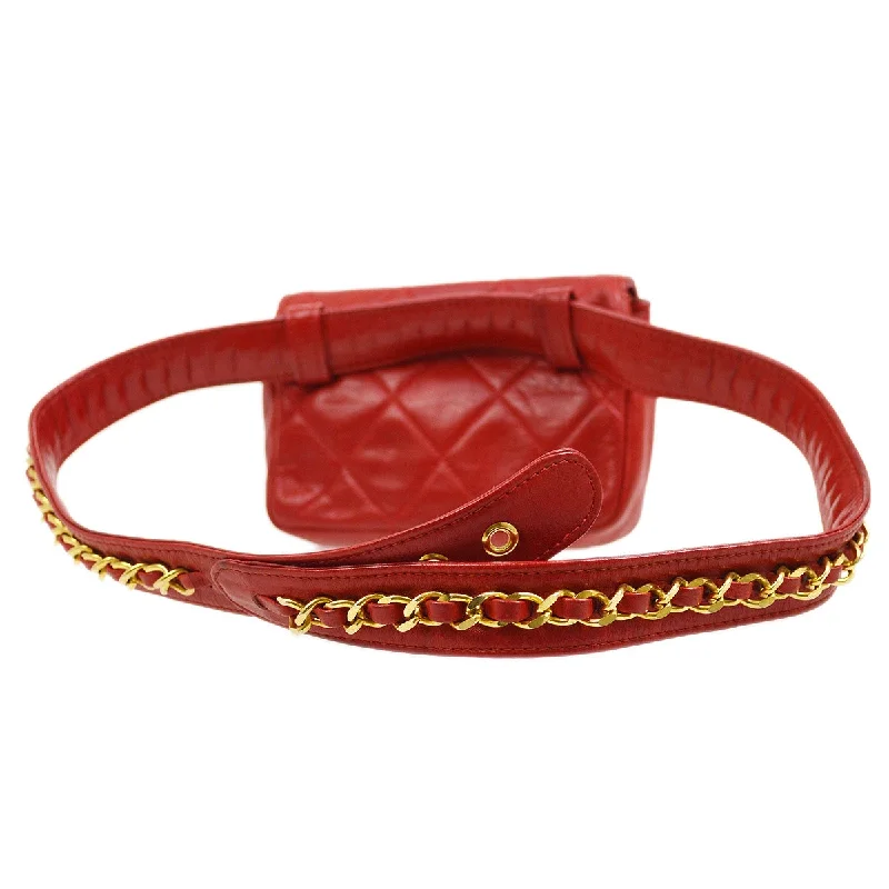 CHANEL 1991-1994 Red Lambskin Quilted Belt Bag