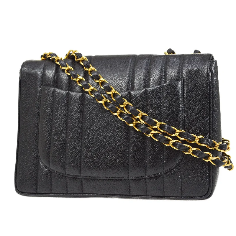 CHANEL 1991-1994 Vertical Classic Flap Jumbo Black Caviar