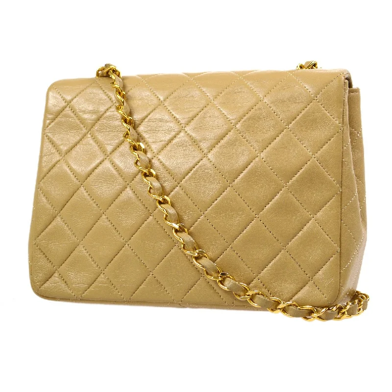 CHANEL 1989-1991 Single Chain Shoulder Bag Beige Lambskin