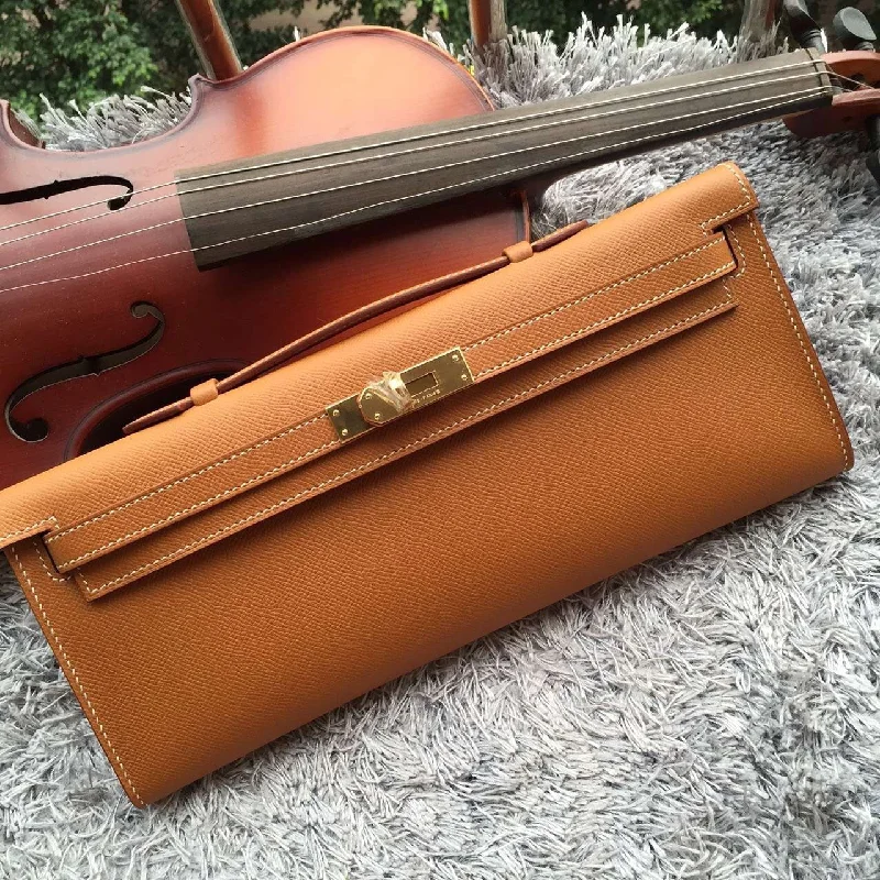 Hermes Brown Handcrafted Kelly Cut Clutch