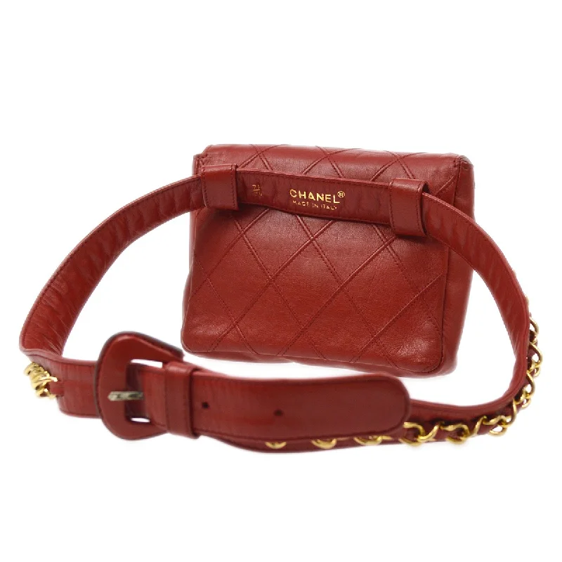 CHANEL 1980’s Red Lambskin Cosmoline Belt Bag #75