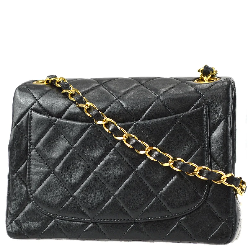 Chanel 1989-1991 Classic Flap Mini Square Chain Shoulder Bag Black Lambskin