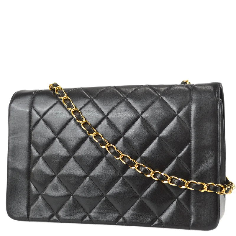 Chanel 1991-1994 Black Lambskin Medium Diana Flap Bag