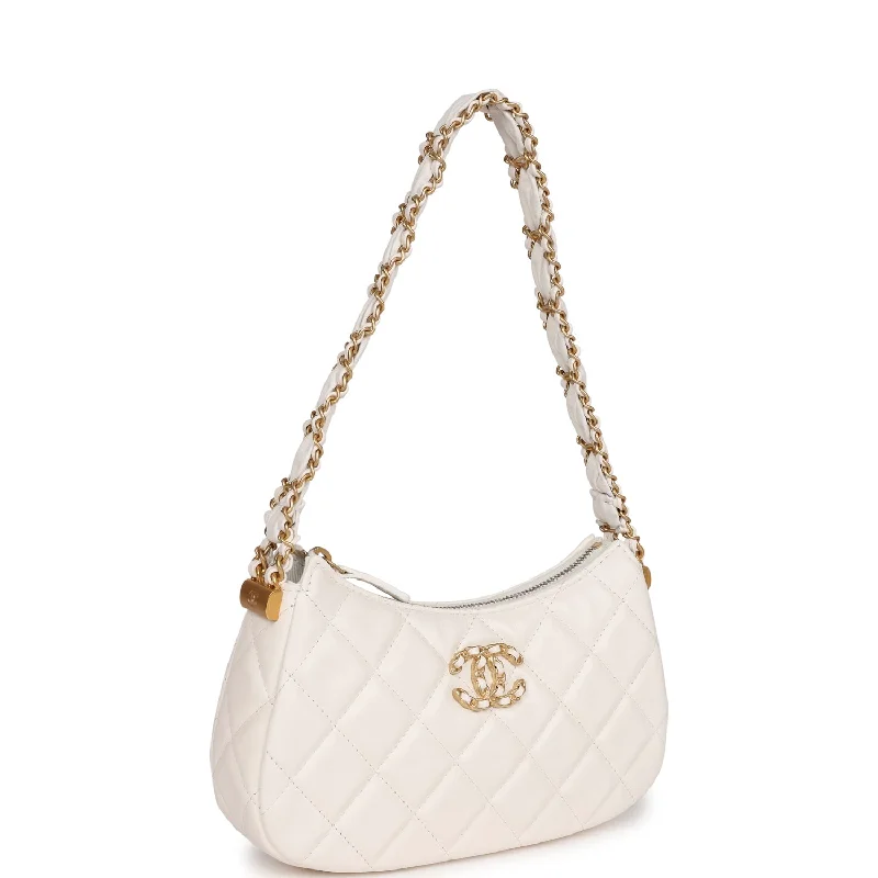 Chanel 19 Hobo Bag White Aged Calfskin Brushed Gold Hardware