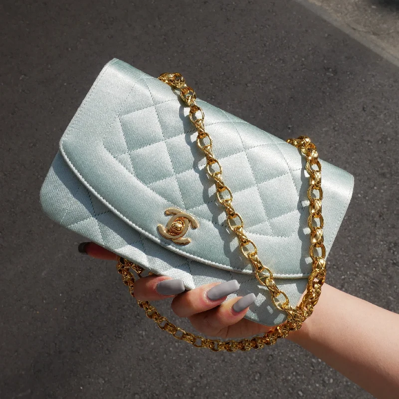 CHANEL 1989-1991 Baby Blue Satin Diana Mini