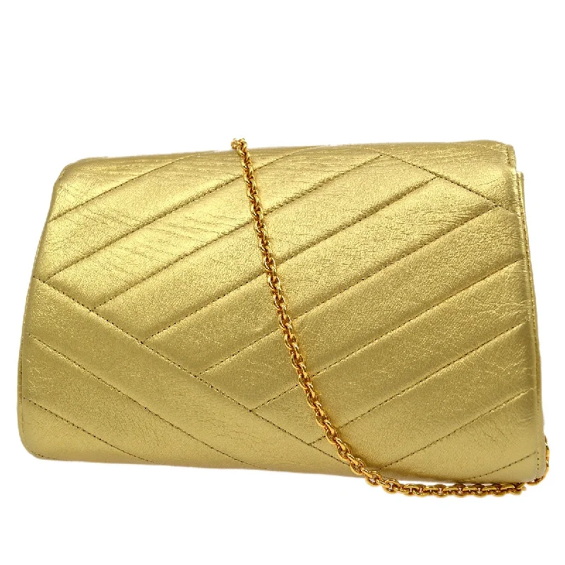 CHANEL 1991-1994 Gold Lambskin Diagonal Rhinestone CC Evening Bag