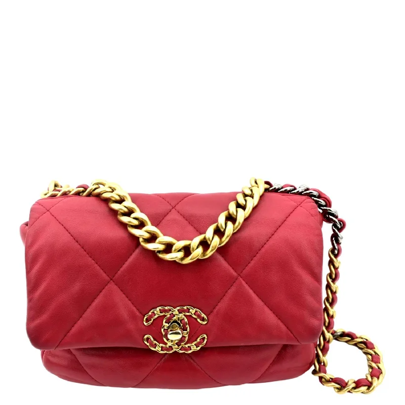 CHANEL 19 Medium Quilted Lambskin Leather Flap Shoulder Bag Red