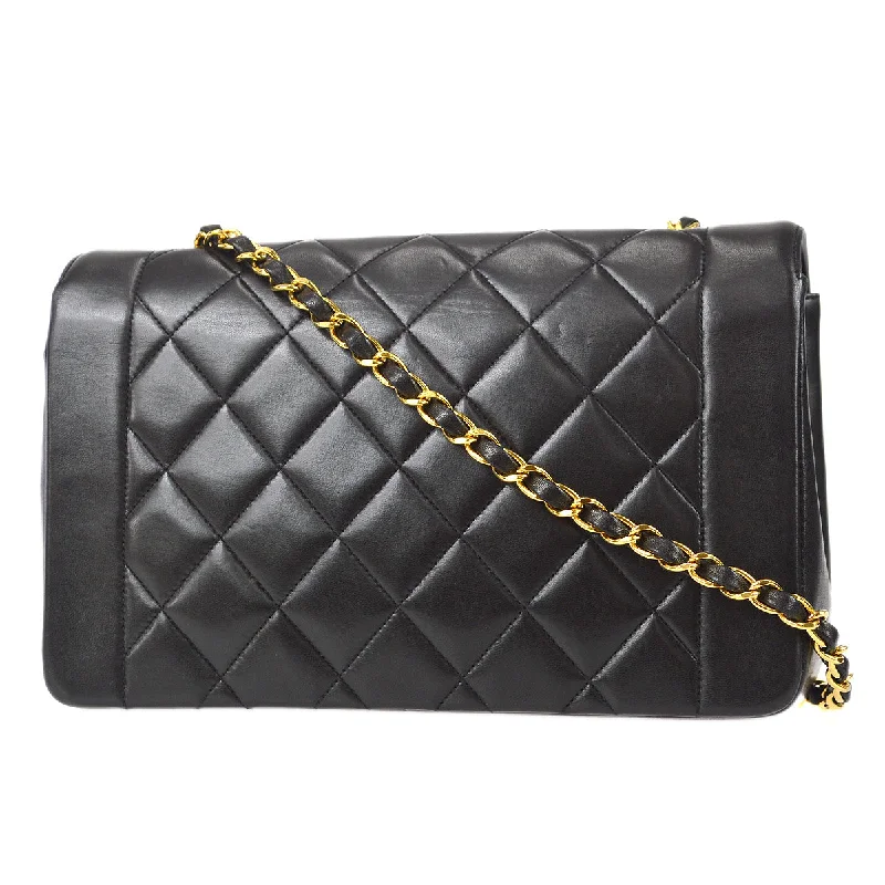 Chanel 1991-1994 Black Lambskin Medium Diana Flap Bag