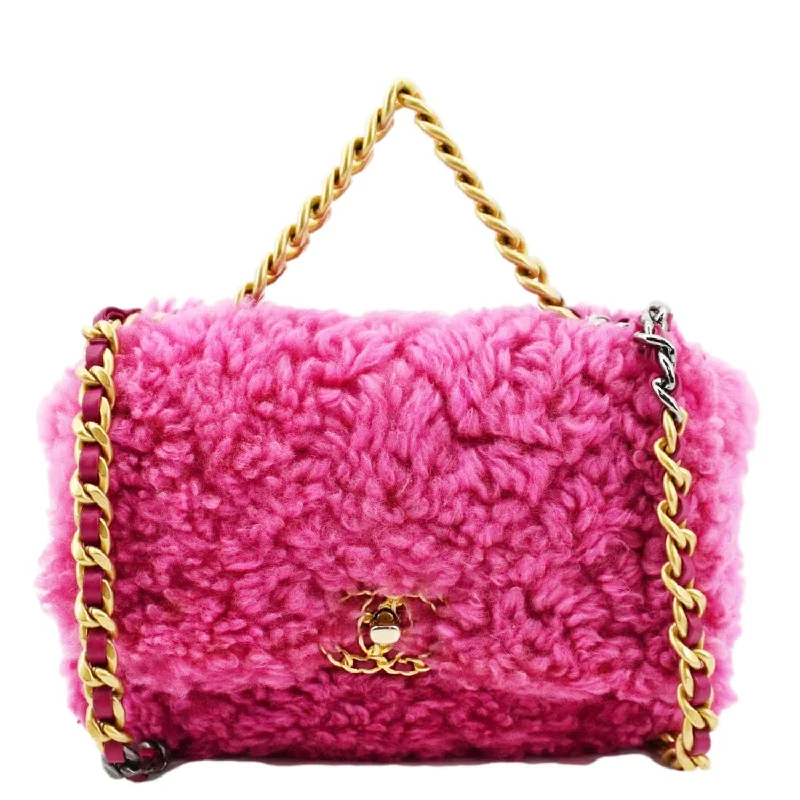 CHANEL 19 Flap Shearling Sheepskin Shoulder Bag Pink