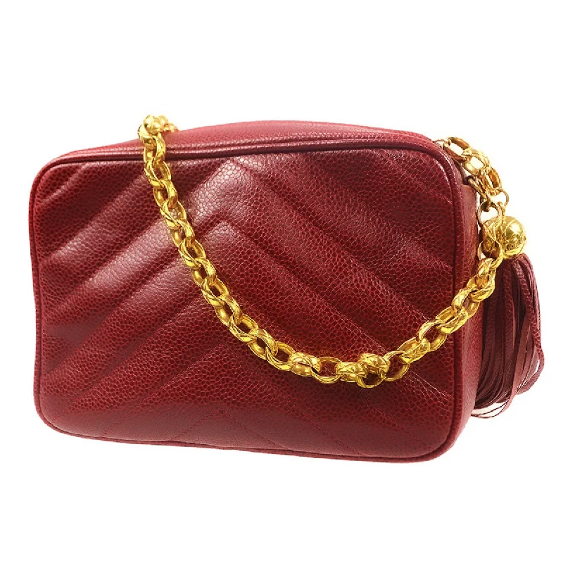 Chanel 1991-1994 Chevron Pocket Camera Bag Mini Red Caviar