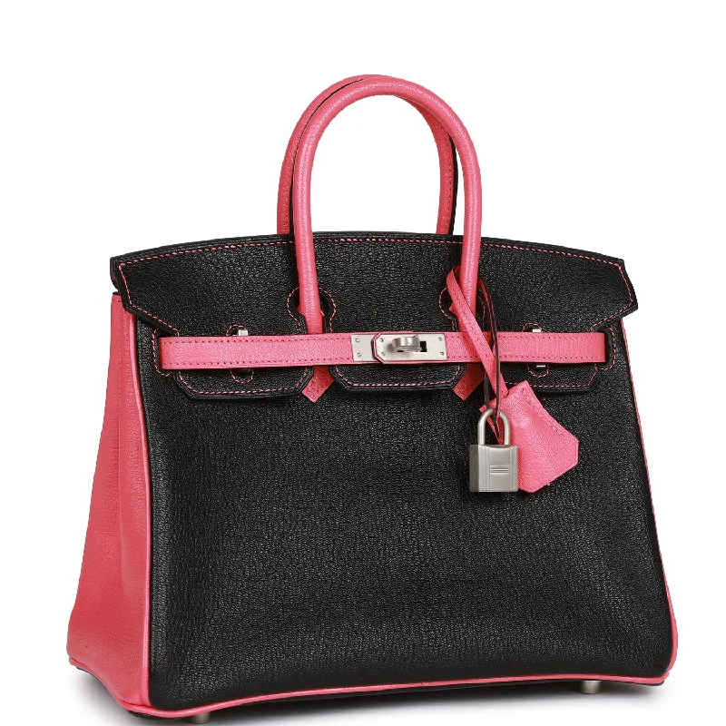 Hermes Special Order (HSS) Birkin 25 Black and Rose Azalee Chèvre Brushed Palladium Hardware