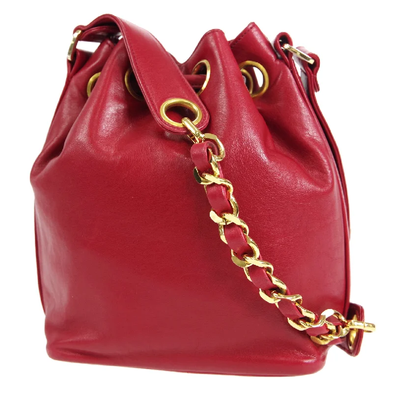 CHANEL 1991-1994 Drawstring Bag Red Lambskin