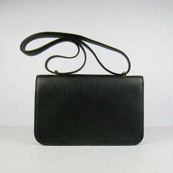 Hermes Calf Leather Message Bag H020 Black Golden