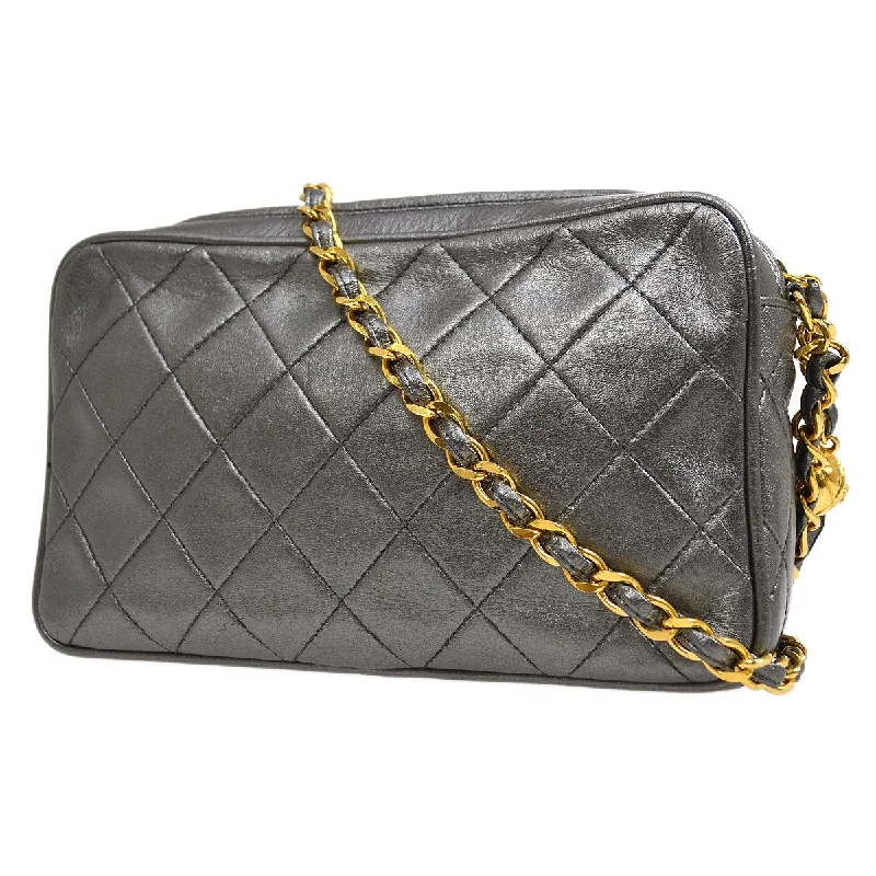 CHANEL 1991-1994 Metallic Gray Lambskin Diamond Camera Bag Mini