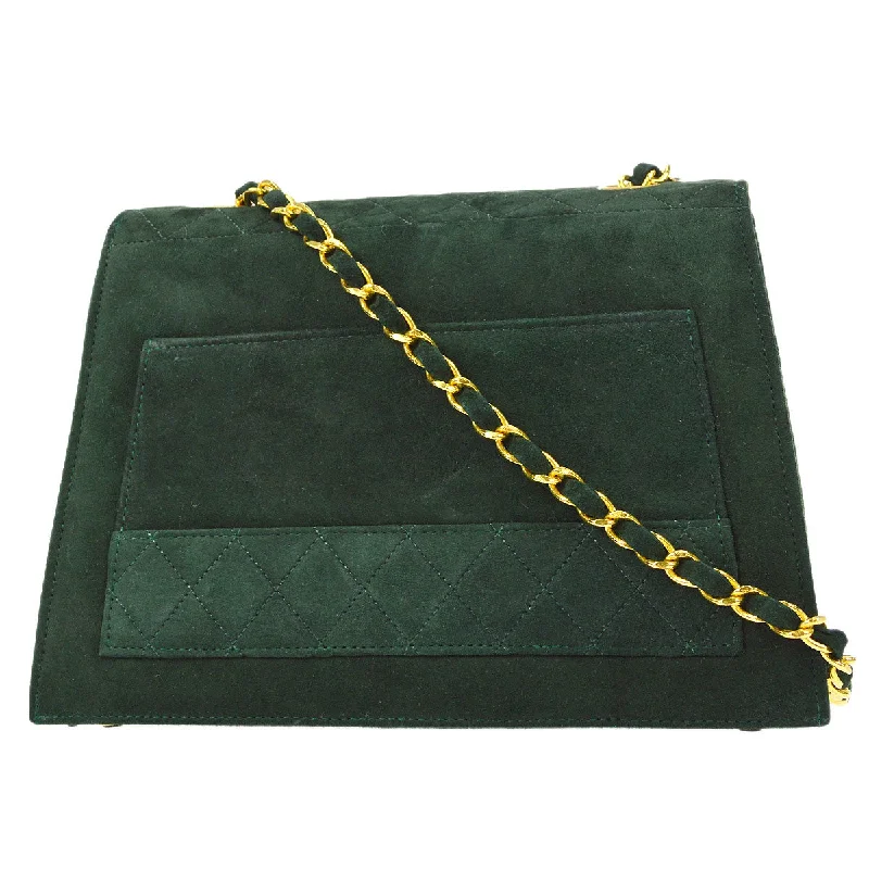 CHANEL 1989-1991 Trapezoid Flap Medium Green Suede