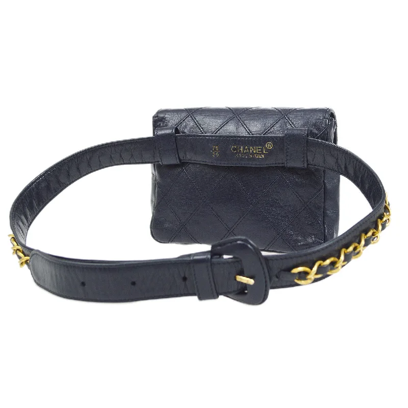 CHANEL 1980's Cosmoline Belt Bag Navy Lambskin #75