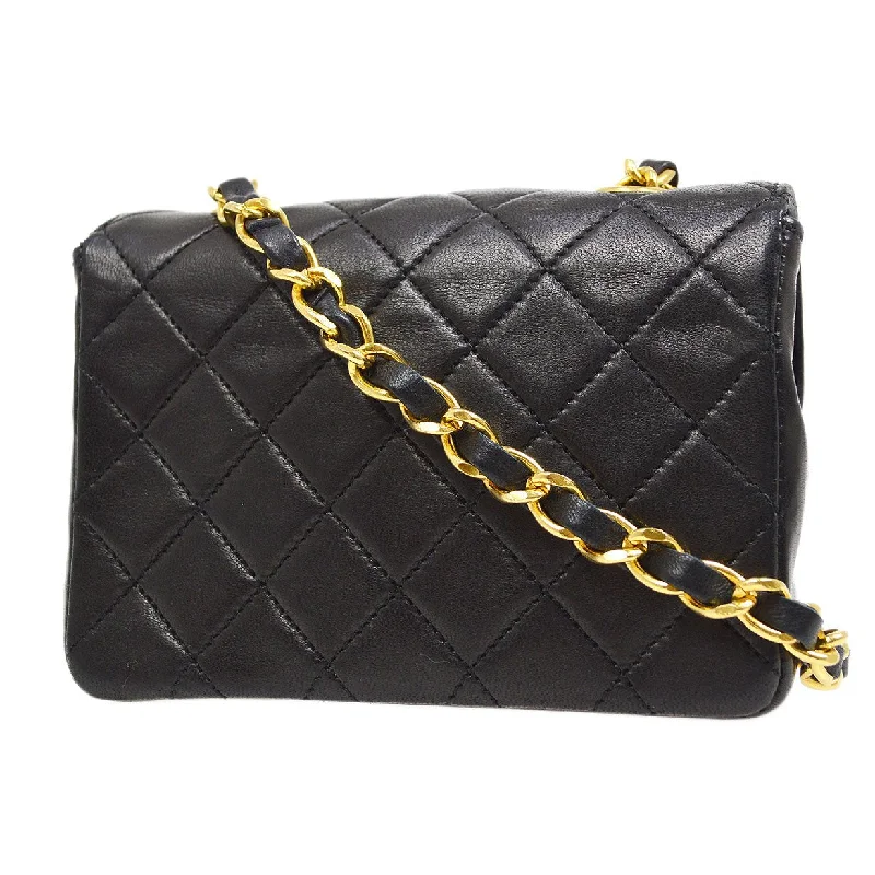 CHANEL 1989-1991 Black LAMBSKIN Straight FLAP MICRO